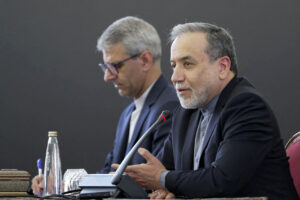 Iranian Foreign Minister Abbas Araghchi speaks during a meeting with ambassadors in Tehran